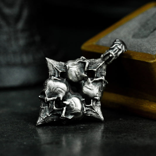 Skull Cluster Cross Pendant ¨C 925 Sterling Silver Handmade