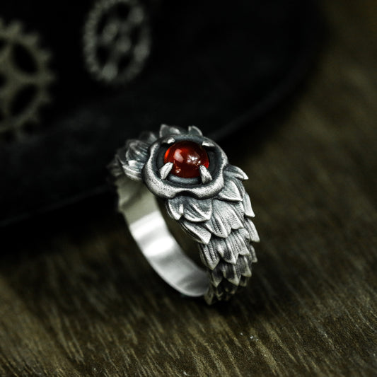 Ruby Clawed Rose Ring - 925 Silver Handmade
