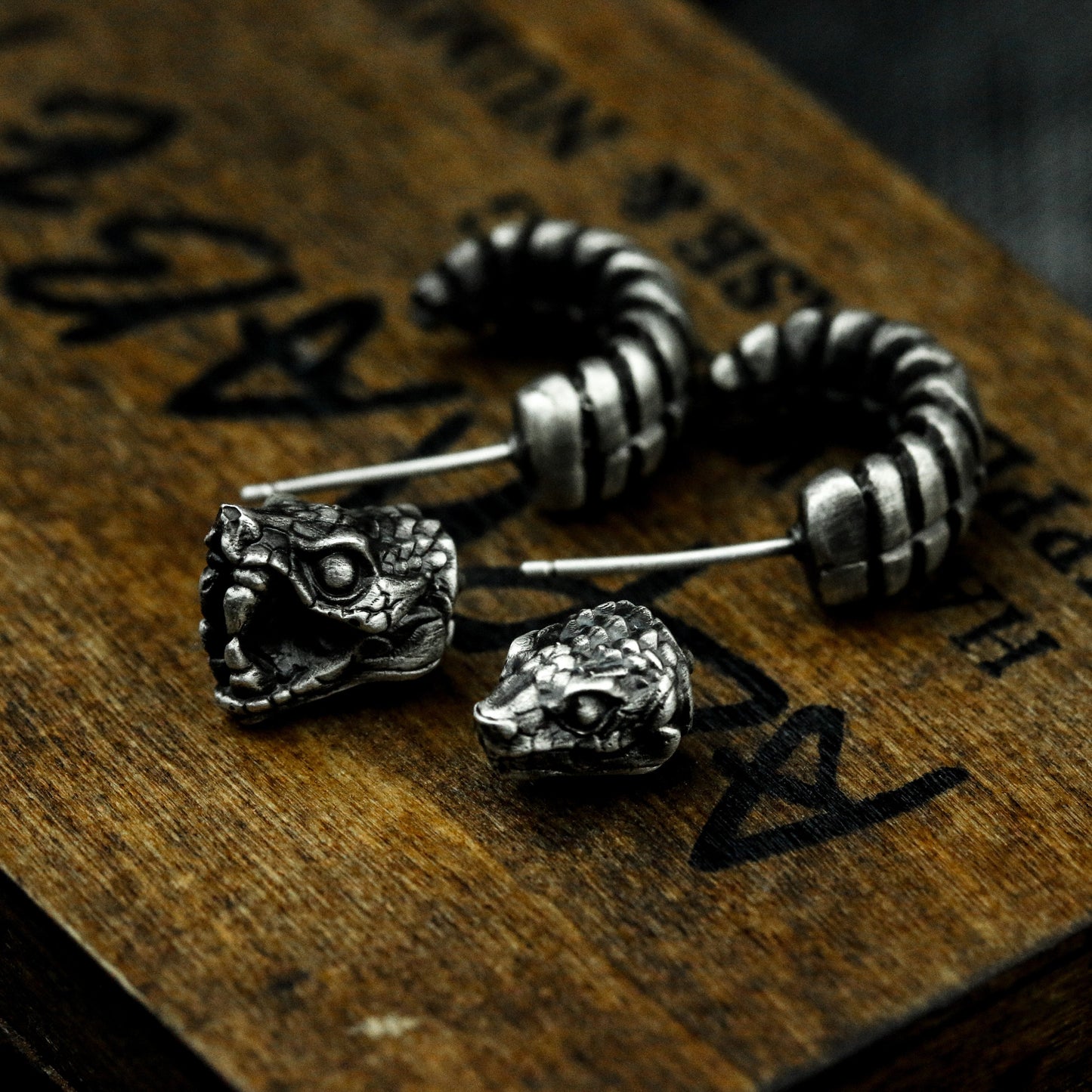 Rattlesnake Bar Stud Earrings - 925 Silver Handmade
