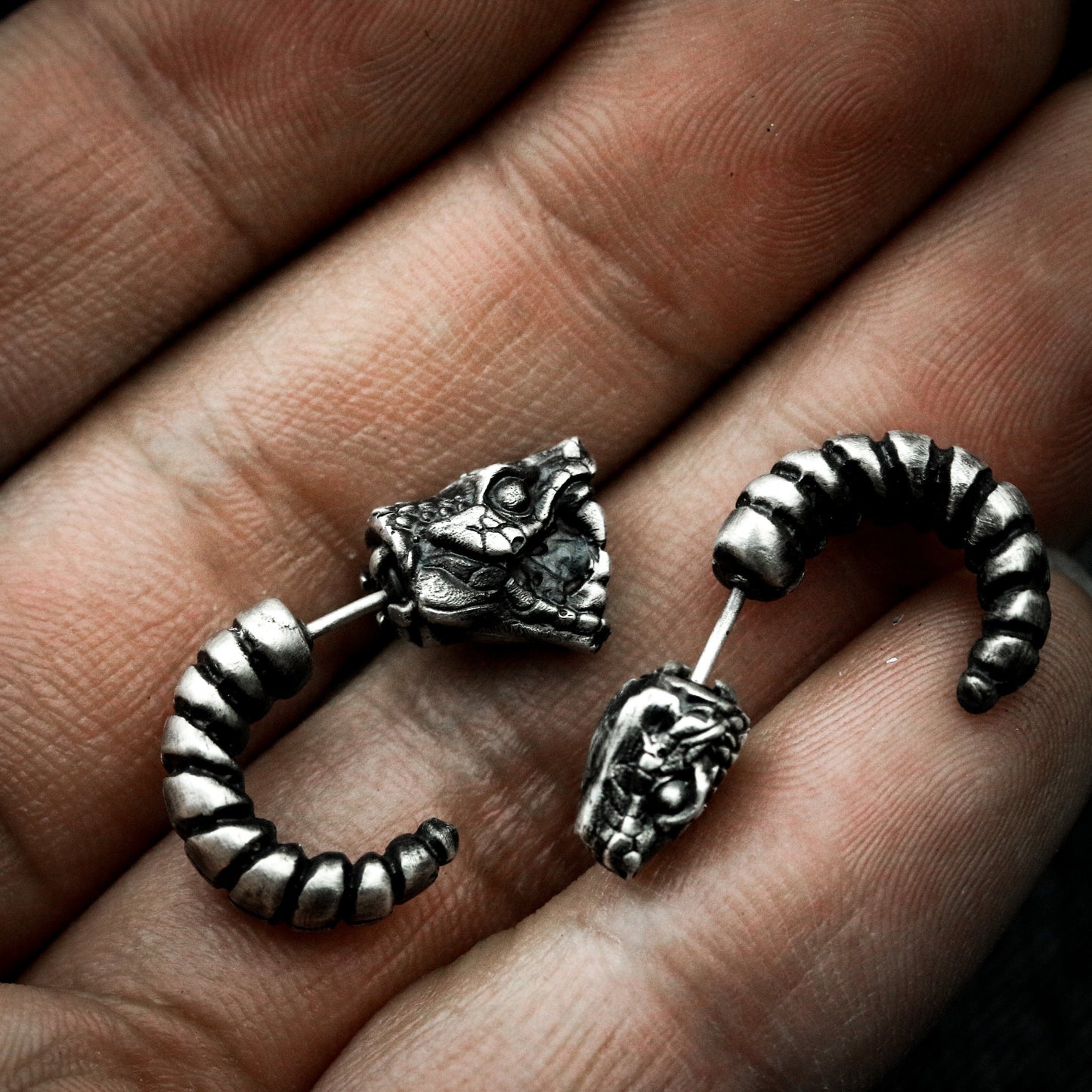 Rattlesnake Bar Stud Earrings - 925 Silver Handmade