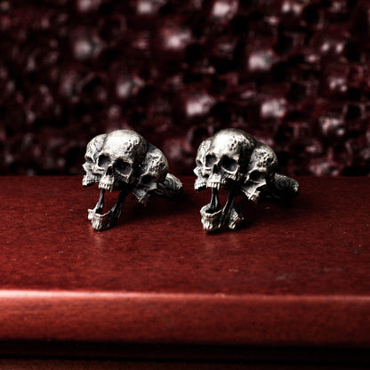 Three Headed Skull Cufflinks - 925 Sterling Silver Handmade