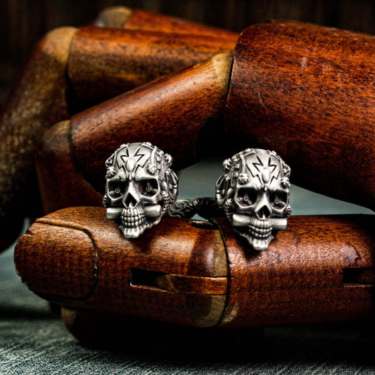 Totem Sugar Skull Cufflinks - 925 Sterling Silver Handmade