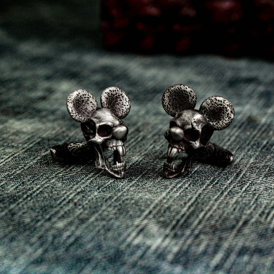 Roaring Mouse Skull Cufflinks - 925 Silver Handmade