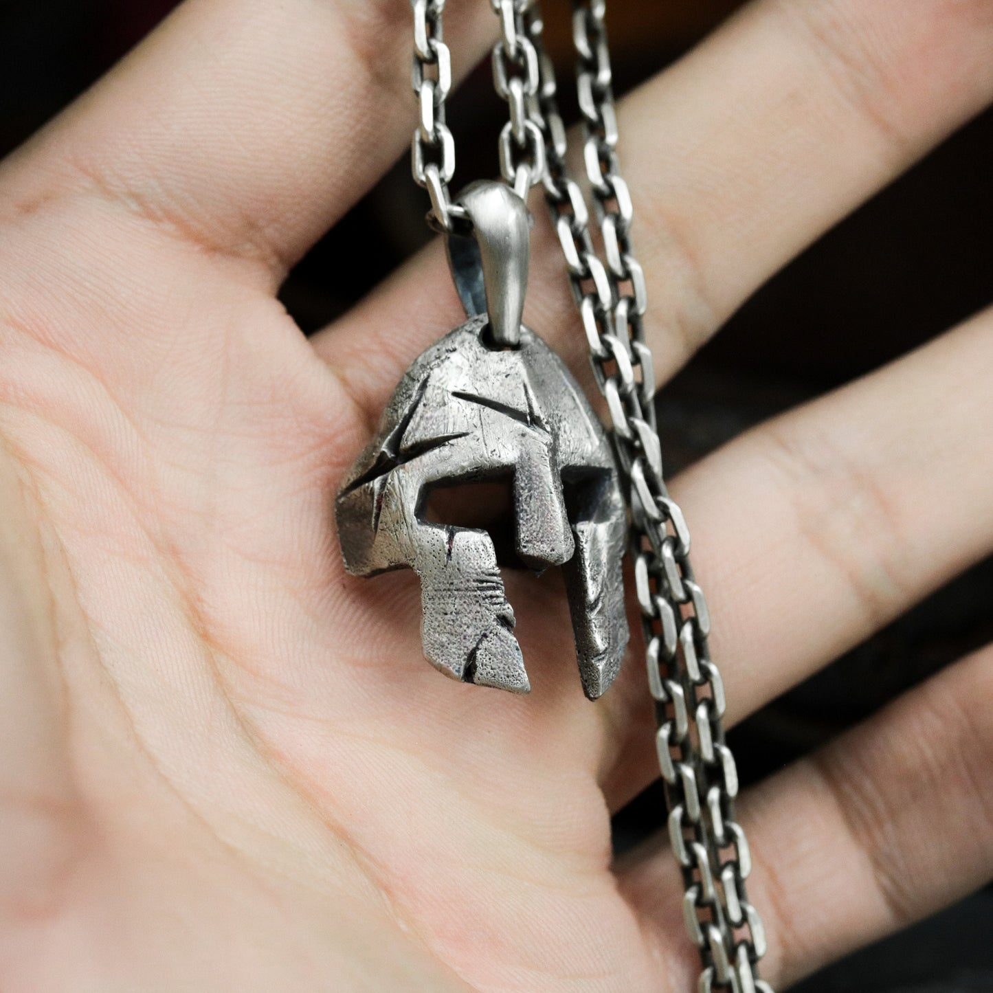 Spartan Helmet Pendant ¨C Handmade 925 Silver Warrior Mask Necklace