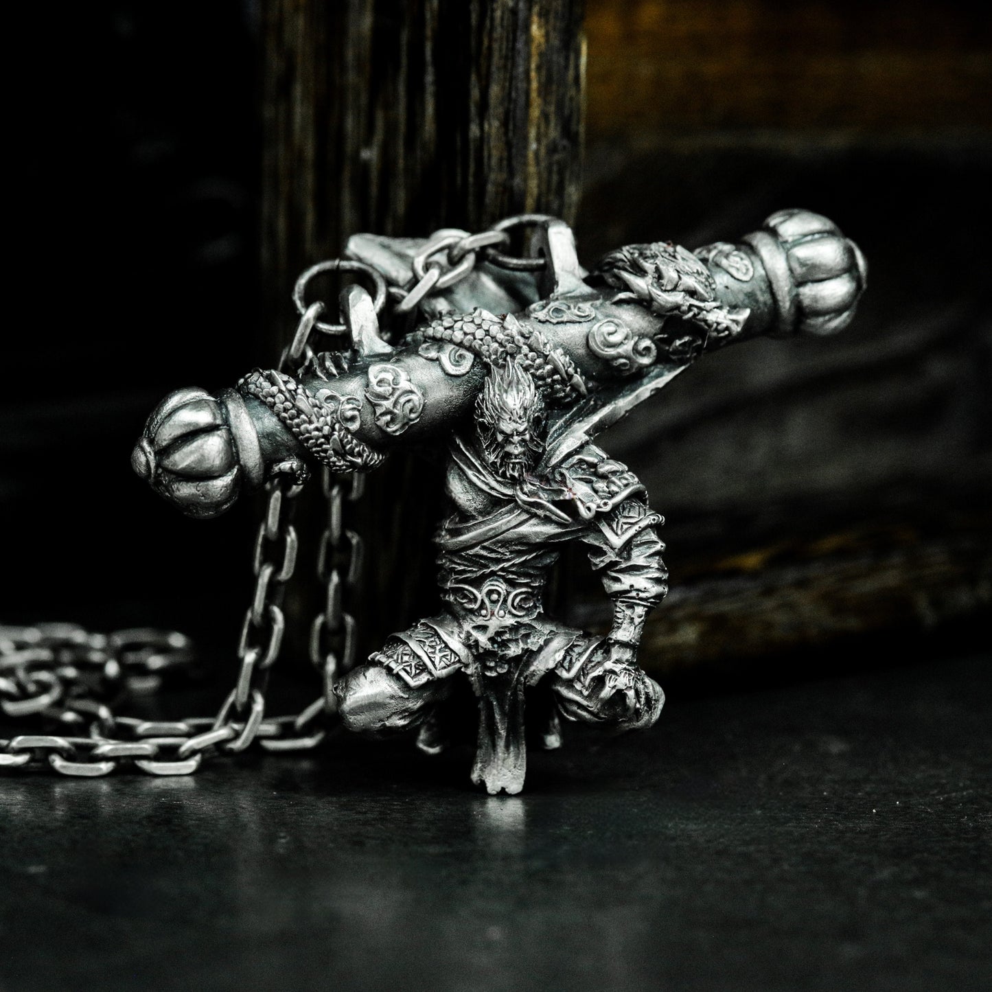 Monkey King Crossed Weapons Pendant - 925 Sterling Silver Handmade