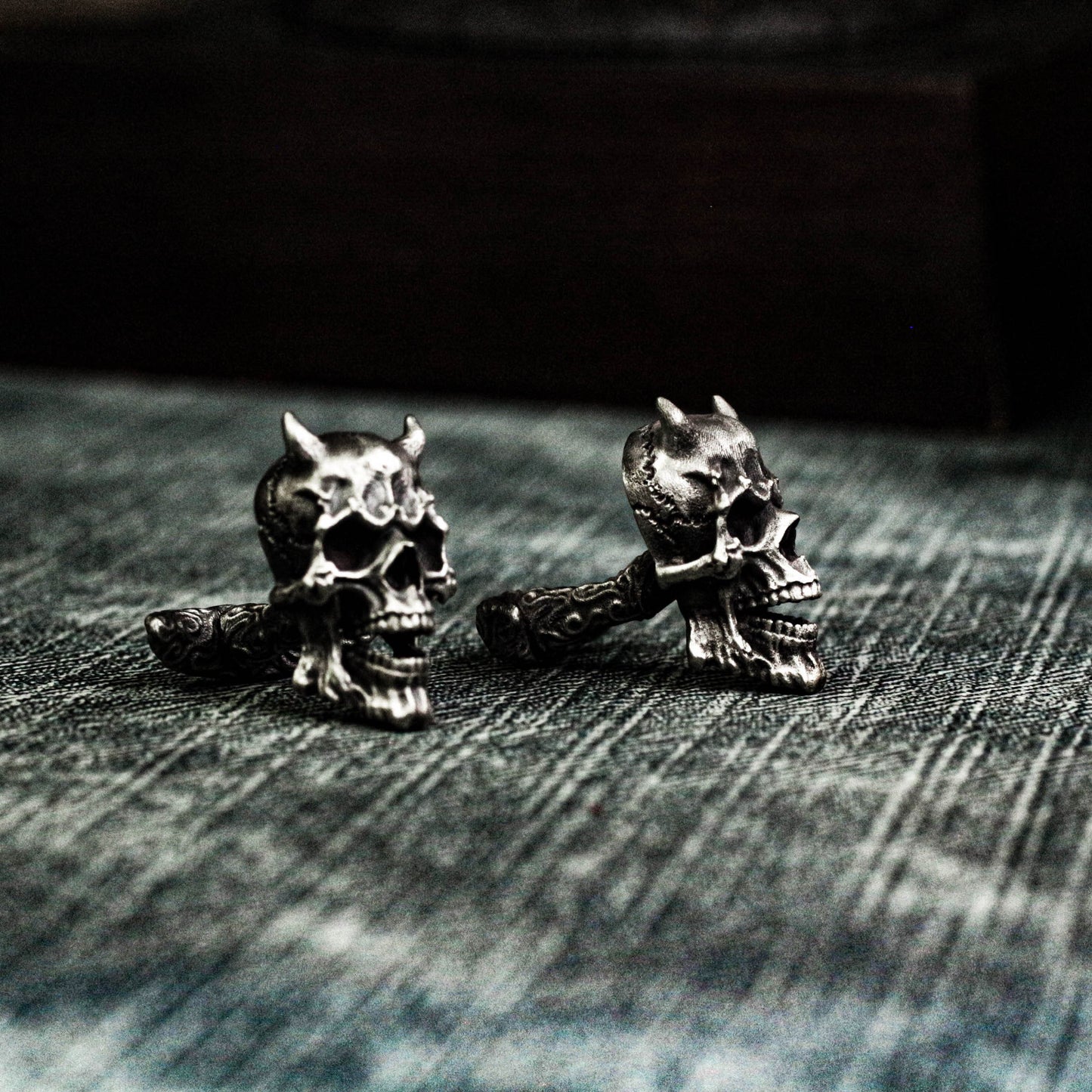 Devil Horn Skull Cufflinks, 925 Silver Handmade