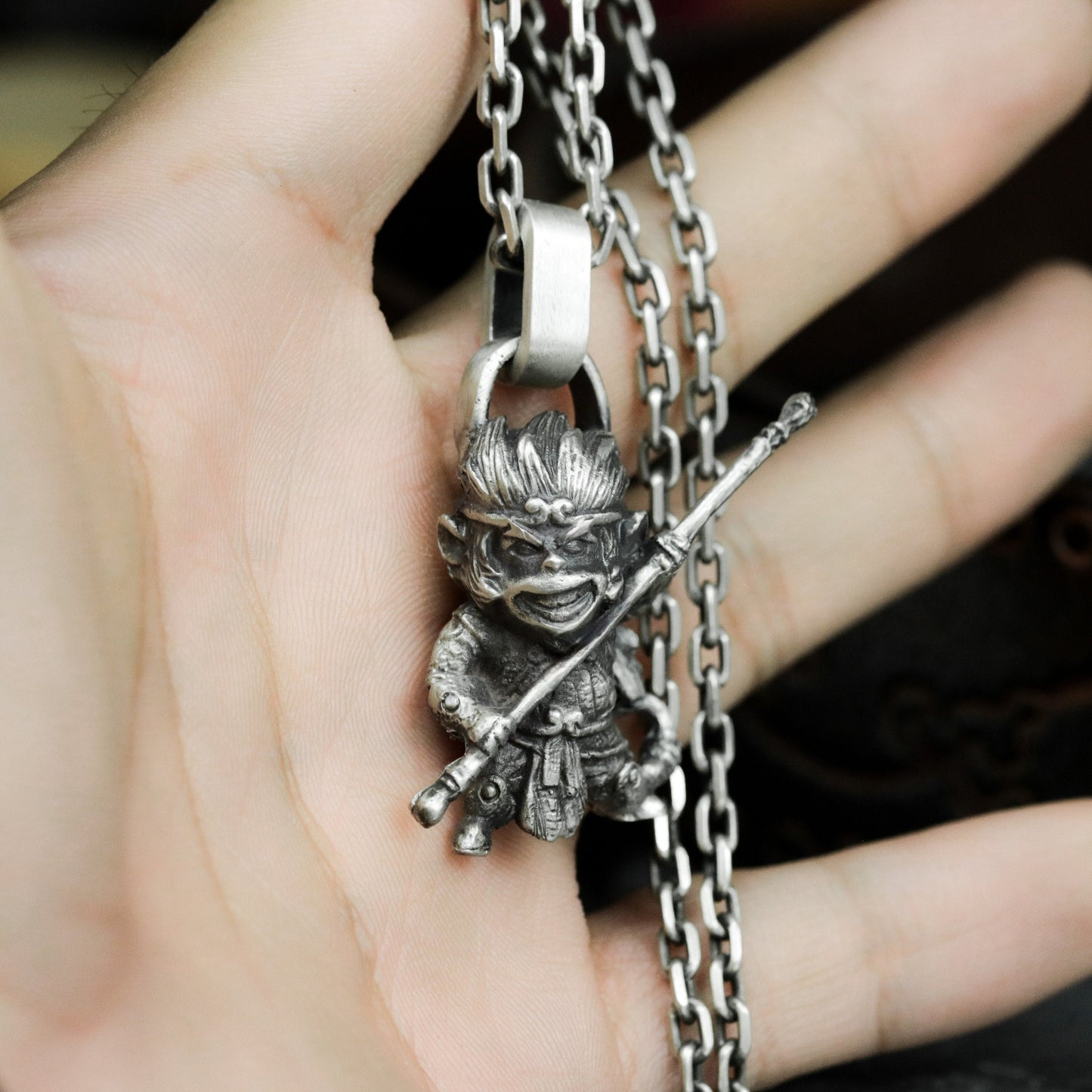 Monkey King Staff Pendant - Silver and Brass Mix - 925 Handmade