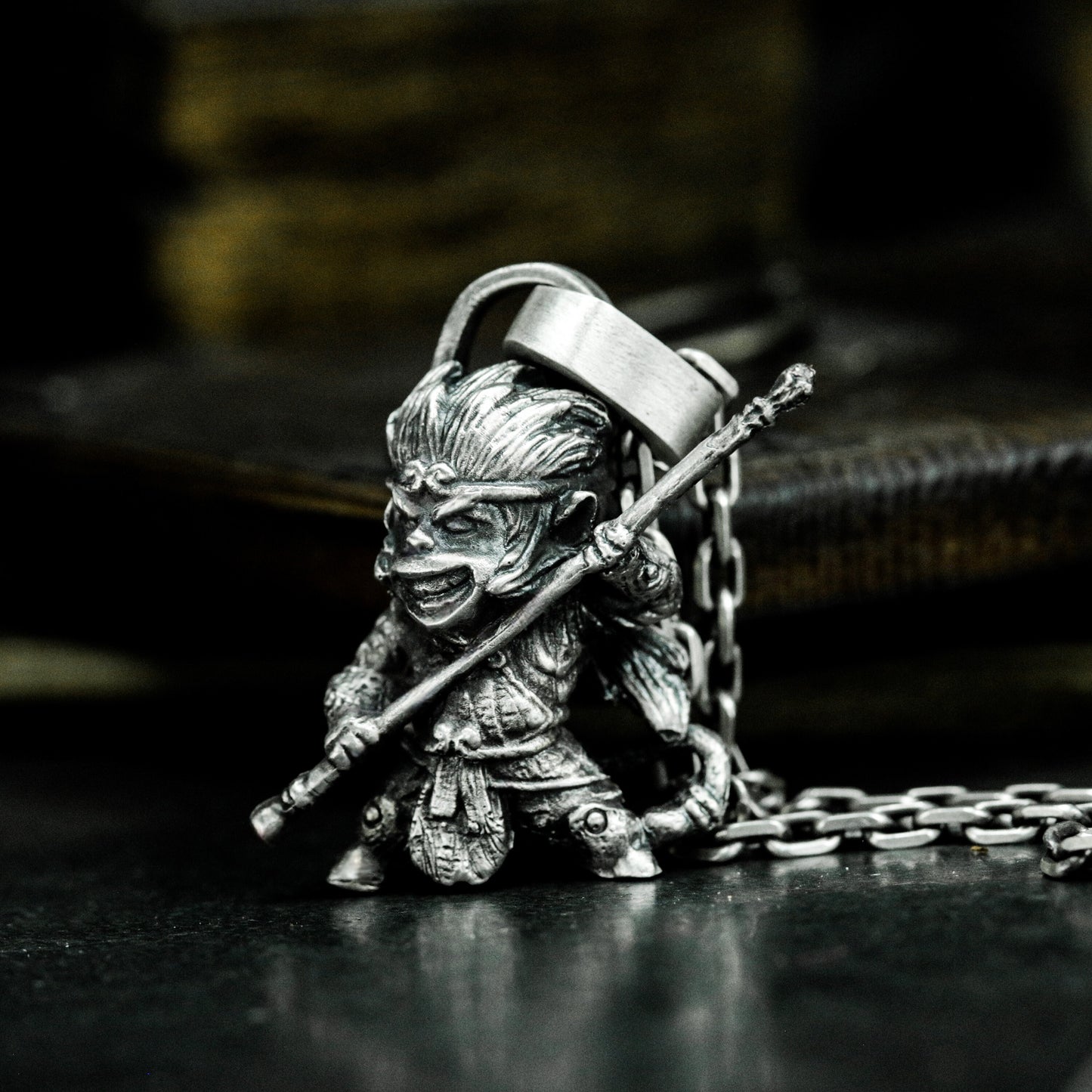 Monkey King Staff Pendant - Silver and Brass Mix - 925 Handmade
