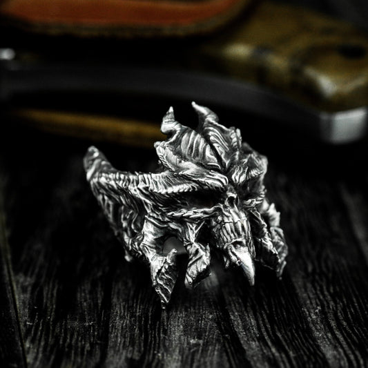 Demonic Dragon Mask Ring ¨C 925 Sterling Silver Handmade