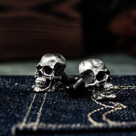 Human Skull Cufflinks - 925 Sterling Silver Handmade