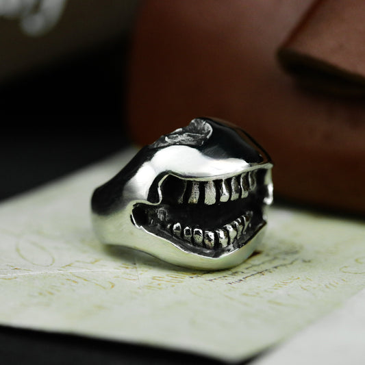 Smiley Face Ring ¨C Handmade 925 Silver Punk Grin Band