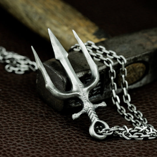 Trident God Weapon Pendant - 925 Silver Handmade