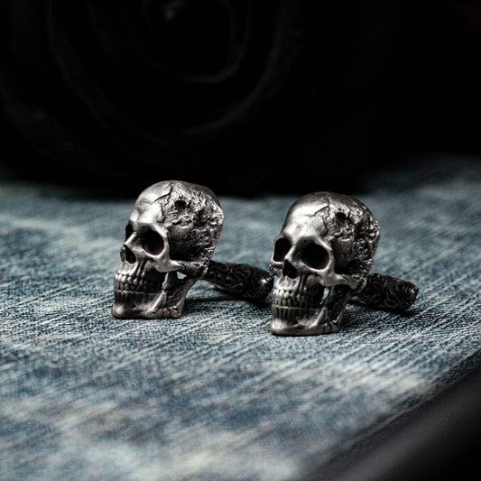 Broken Human Skull Cufflinks - 925 Silver Handmade