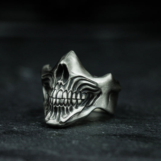 Split Grin Skull Ring ¨C Handmade 925 Silver Sinister Bite Band