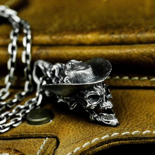 Cowboy Skull Pendant with Western Hat ¨C 925 Sterling Silver Handmade
