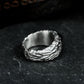 Black Agate Hammered Ring - 925 Silver Handmade