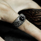 Black Agate Hammered Ring - 925 Silver Handmade