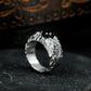 Black Agate Hammered Ring - 925 Silver Handmade