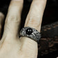 Black Agate Hammered Ring - 925 Silver Handmade