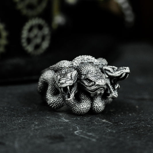 Three-headed Snake Ring - 925 Silver Handmade