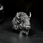 Bison Head Ring with Realistic Texture - 925 Sterling Silver Handmade