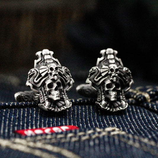 Indian Shaman Skull Cufflinks - 925 Silver Handmade