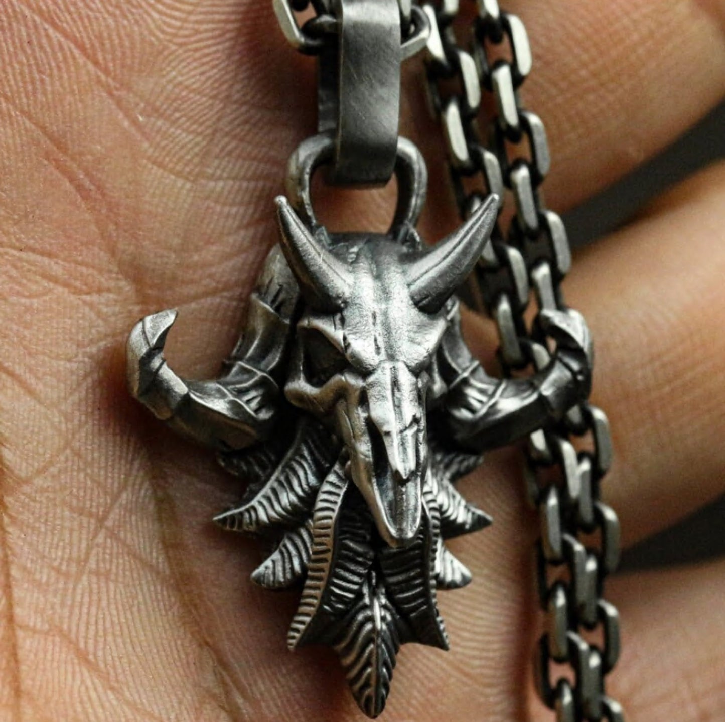Ram Skull Pendant with Spiked Horns ¨C 925 Sterling Silver Handmade