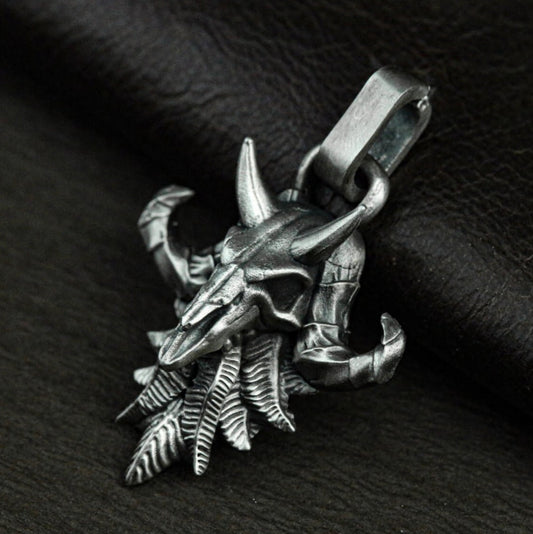 Ram Skull Pendant with Spiked Horns ¨C 925 Sterling Silver Handmade