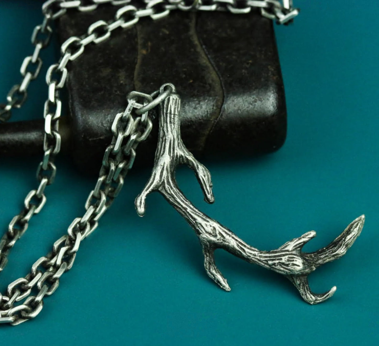 Deer Antler Pendant - 925 Silver Handmade Forest Totem