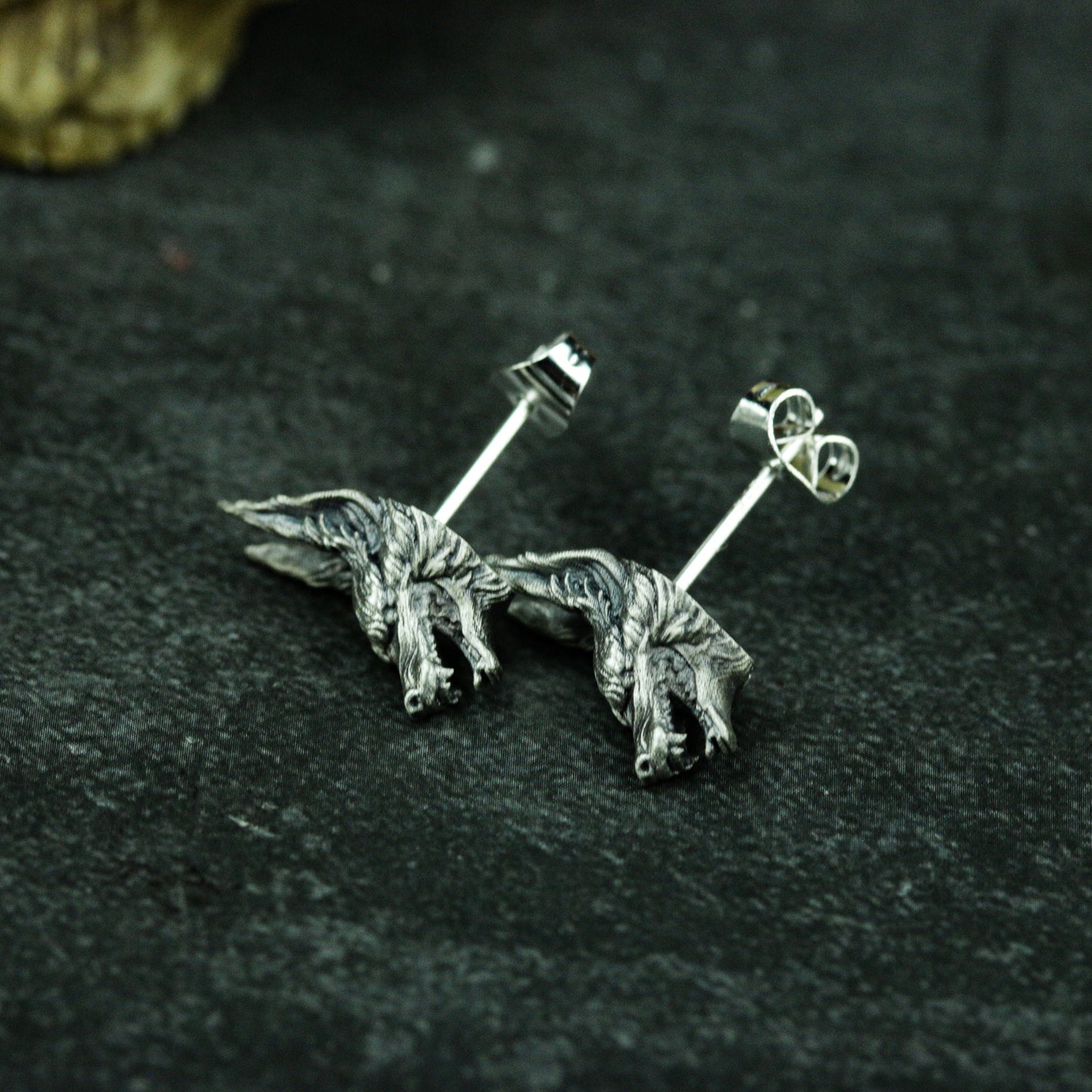 Long Ear Wolf Earrings ¨C Handmade 925 Silver Gothic Beast Studs