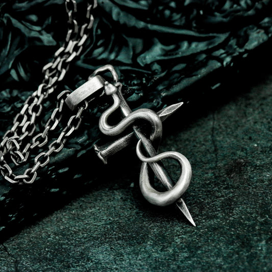 Viper Cross Snake Pendant - 925 Silver Handmade