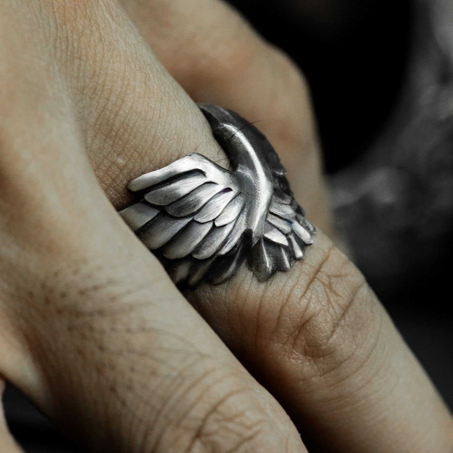 Spiral Wing Ring with Uplifted Crest - 925 Sterling Silver Handmade