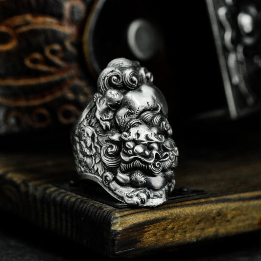 Foo Dog Guardian Ring ¨C 925 Sterling Silver Handmade