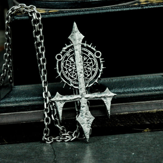 Arcane Cross Pendant ¨C Handmade 925 Silver Ritual Sigil Necklace