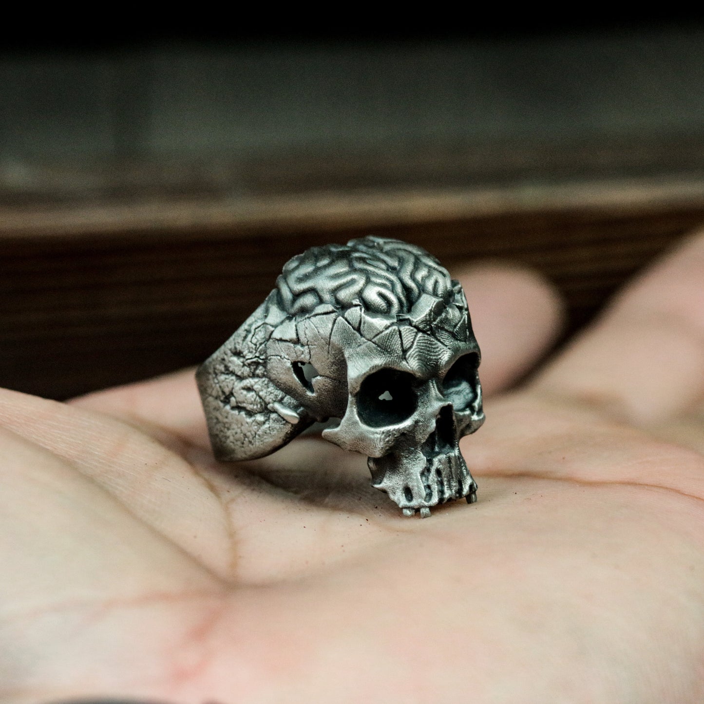 Cerebral Skull Ring - 925 Silver Handmade Anatomical Design