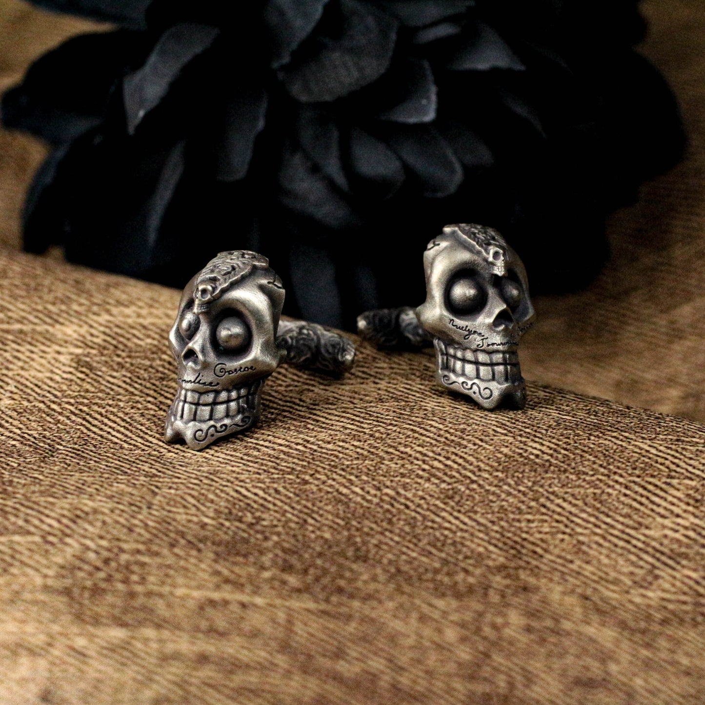 Skull Cufflinks - Handmade 925 Silver Mexican Day of the Dead
