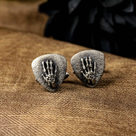 Hand Bone Gothic Rock Cufflinks - 925 Sterling Silver Handmade