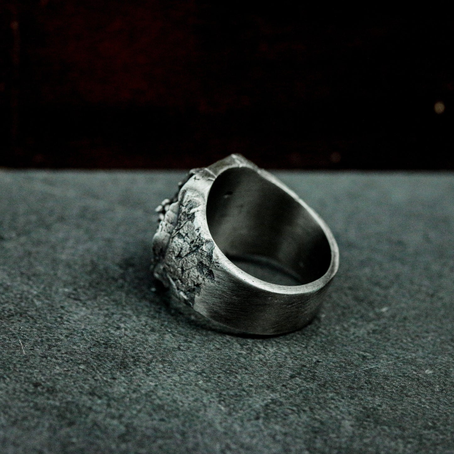 Chameleon Fossil Ring with Cracked Stone Texture ¨C 925 Sterling Silver Handmade