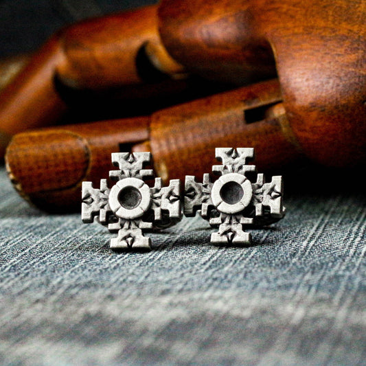Gothic Cross Badge Cufflinks - 925 Silver Handmade