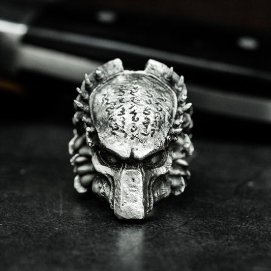 Predator Rune Skull Ring - 925 Silver Handmade