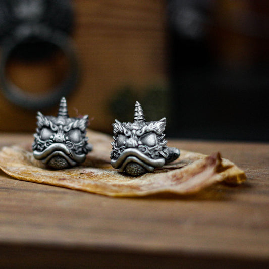 Oriental Waking Lion Cufflinks - 925 Silver Handmade