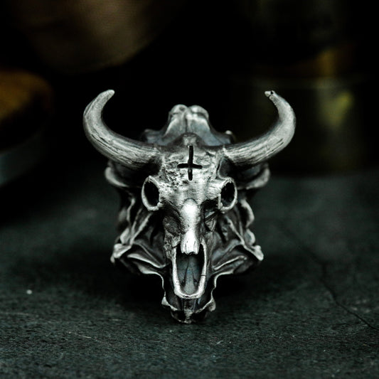 Bison Skull Ring - 925 Silver Handmade