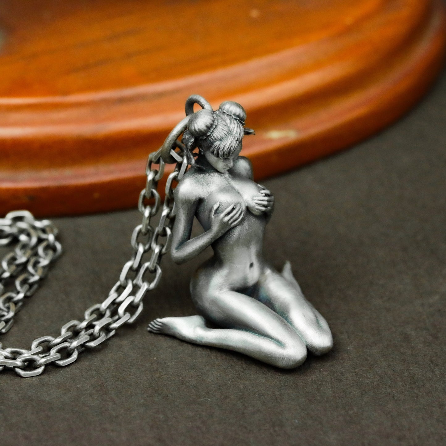 Kneeling Nude Elf Woman Pendant ¨C 925 Sterling Silver Handmade