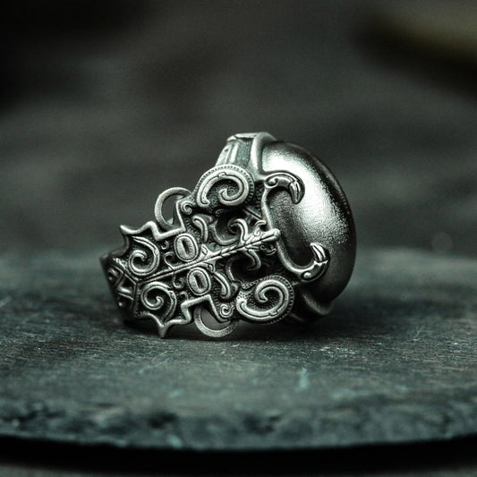 Taotie Texture Ring - 925 Silver Handmade