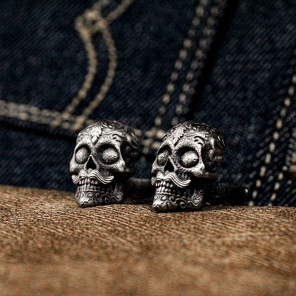 Mexican Gangster Sugar Skull Cufflinks - 925 Silver Handmade