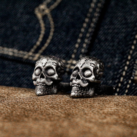 Mexican Gangster Sugar Skull Cufflinks - 925 Silver Handmade