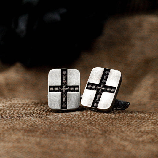 Square Cross Skull Cufflinks - 925 Silver Handmade