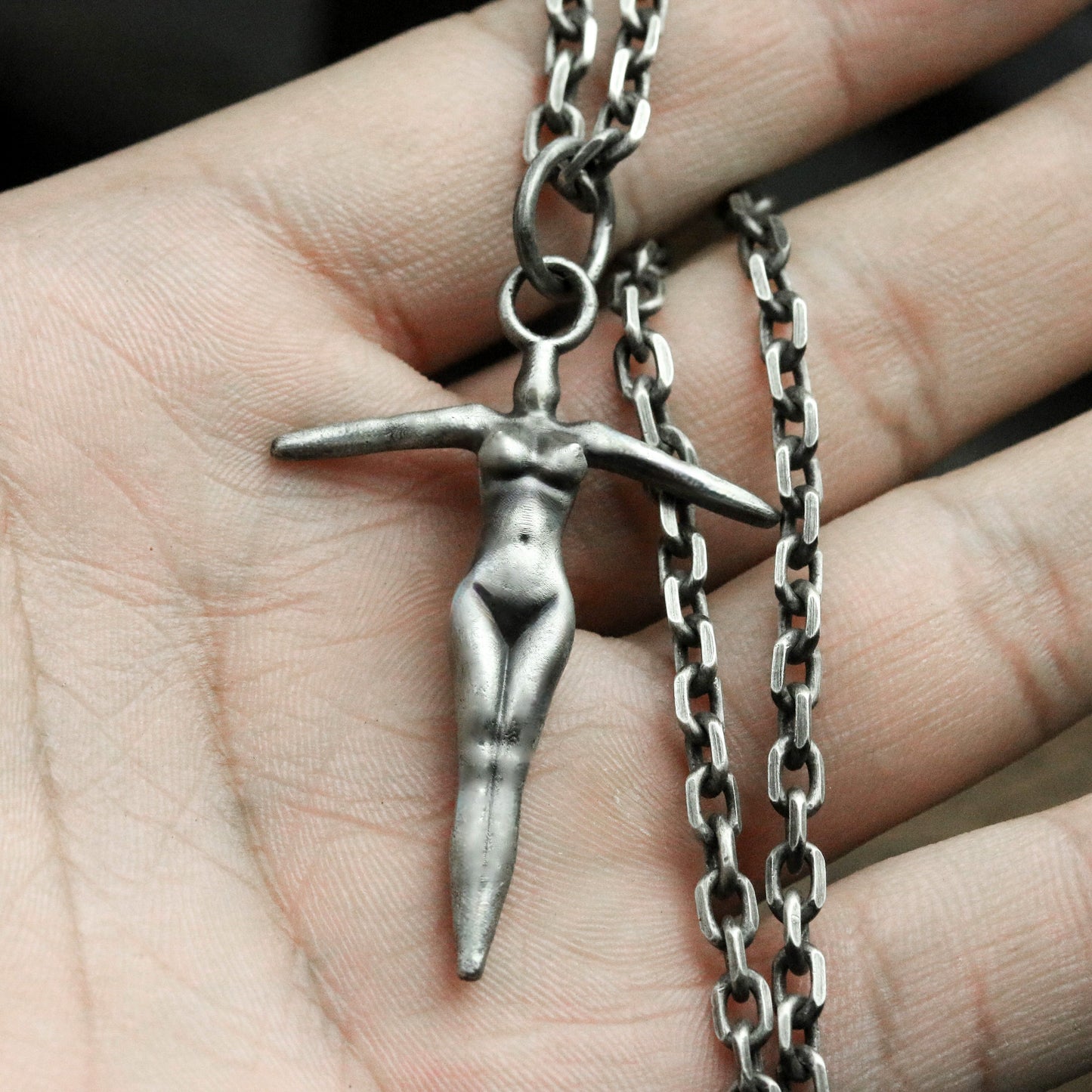 Nude Girl Cross Pendant - 925 Silver Handmade