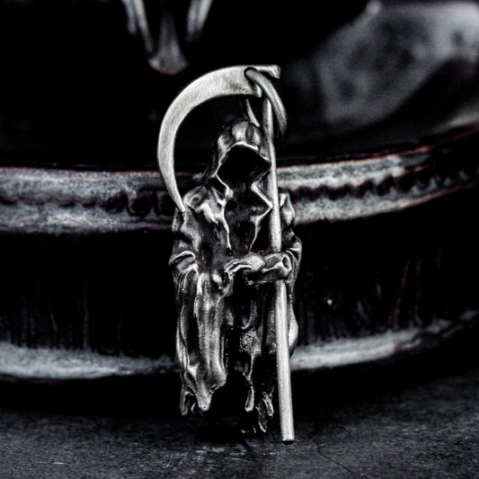 Hooded Reaper Pendant with Arched Blade ¨C 925 Sterling Silver Handmade