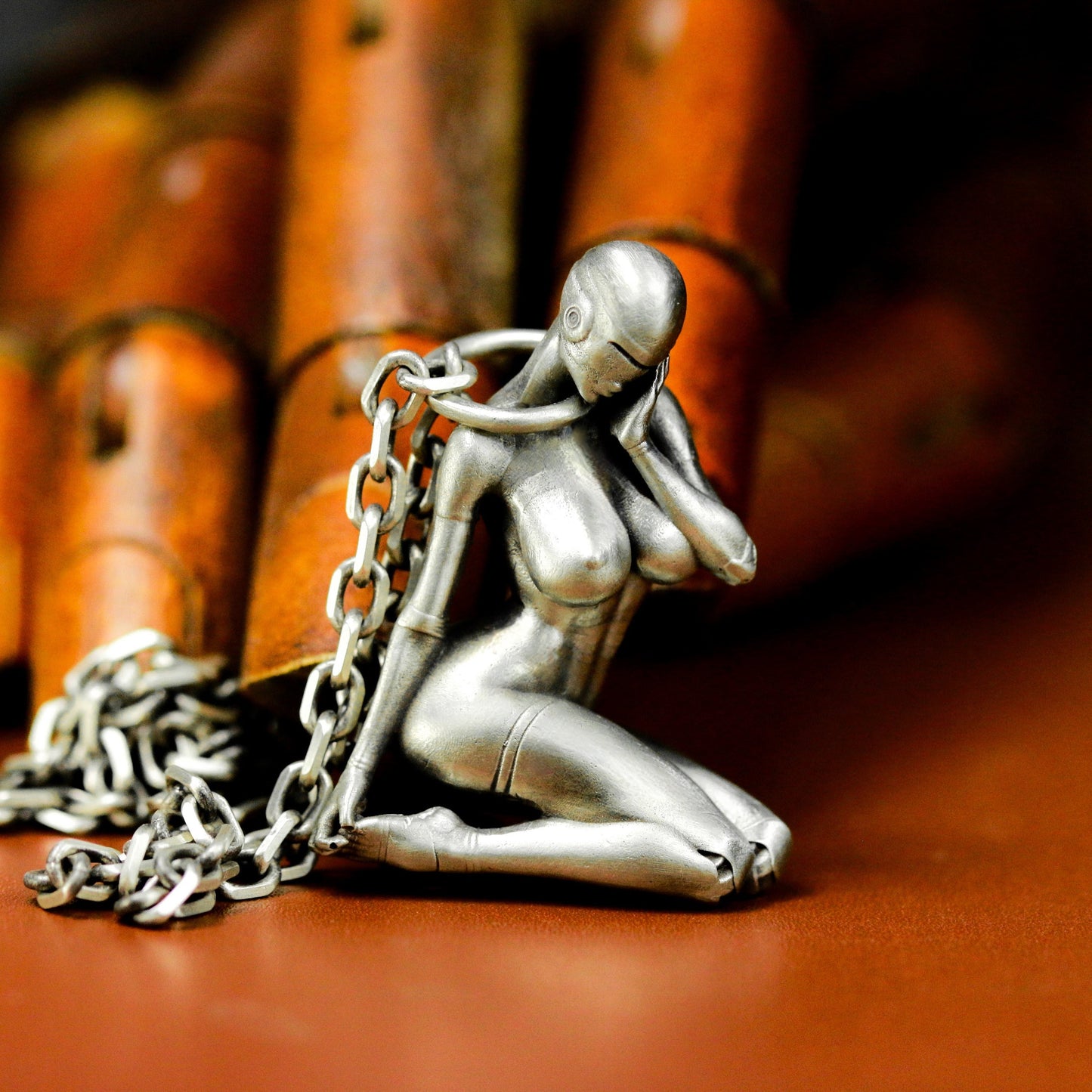 Mechanical Girl Pendant ¨C Handmade 925 Silver Cyberpunk Female Body Necklace